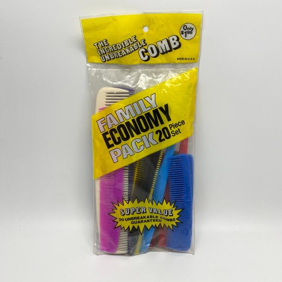 NOS Vintage Incredible Unbreakable Comb Bag of 20 Multi Color Plastic Combs USA